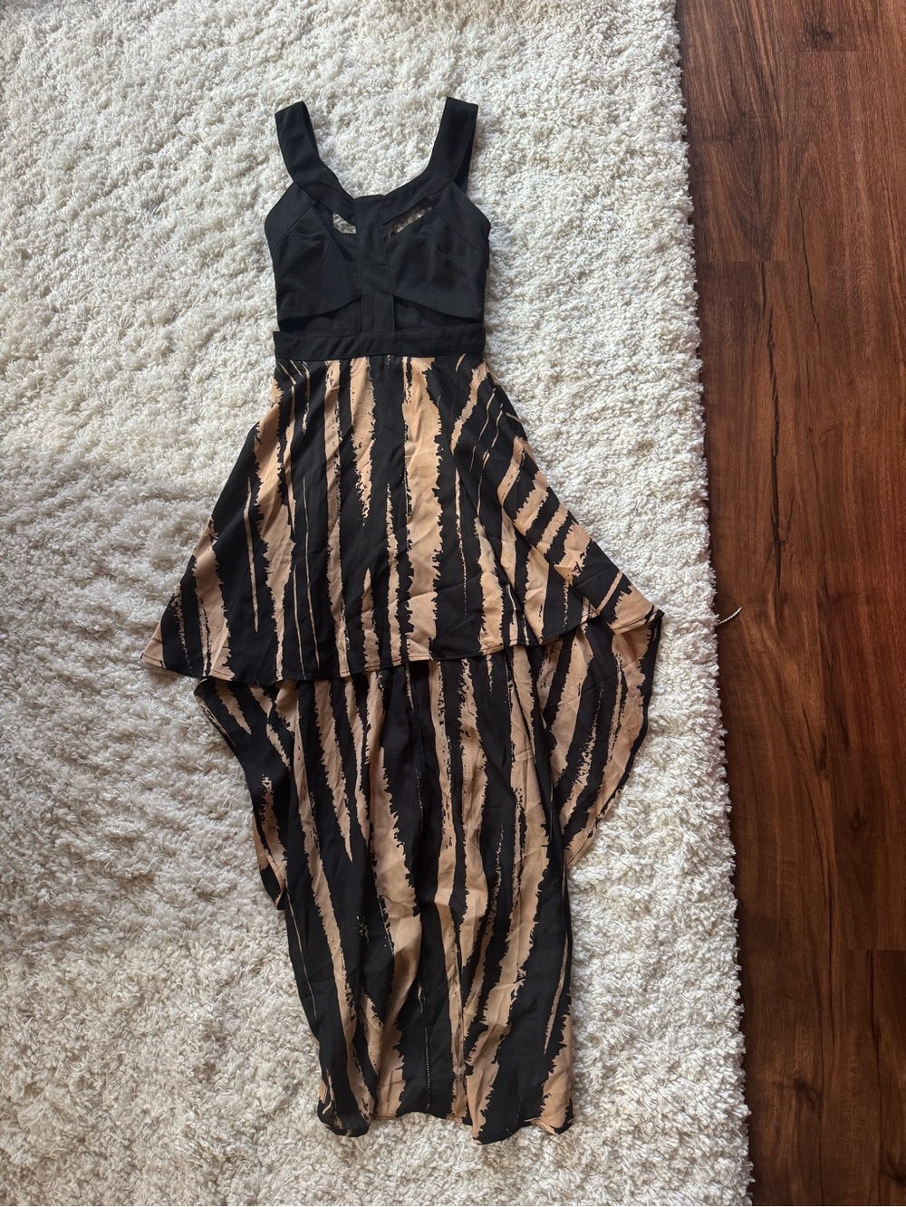 Reverse Black and Tan High-Low Dress